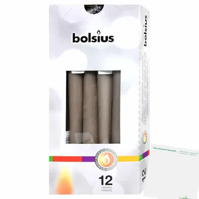 Produktbild von Bolsius Spitzkerzen warmes Grau 250 x 24 mm (12x Kerze) + usy Block
