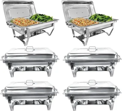 Zdjęcie produktu dla Zestaw do bufetu ze stali nierdzewnej, naczynia do utrzymywania ciepła potraw, podgrzewacz do jedzenia, rechaud do cateringu, bufetów i imprez (zestaw 6 sztuk, 1 x pojemnik GN)