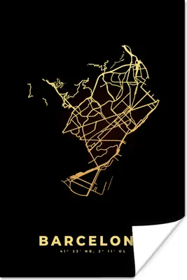 Produktbild von MuchoWow® Poster Stadtplan - Spanien - Schwarz - Gold 20x30 cm - Papierdruck