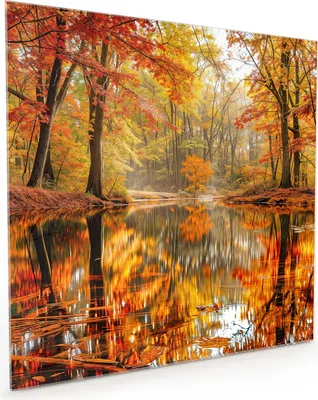 Produktbild von Küchenrückwand Spritzschutz Glas mit Motiv Herbstwald am See 40 x 40 cm