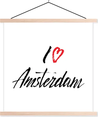 Produktbild von MuchoWow® Textilposter Amsterdam - Zitate - Ich liebe Amsterdam 40x40 cm mit holzfarbenen Rahmen - Posterleiste