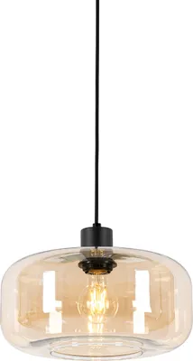 Produktbild von QAZQA - Art Deco Art-Deco-Hängelampe I Pendellampe I Pendelleuchte schwarz mit braunem Glas - Bizle I Wohnzimmer I Schlafzimmer - Rund - LED geeignet E27
