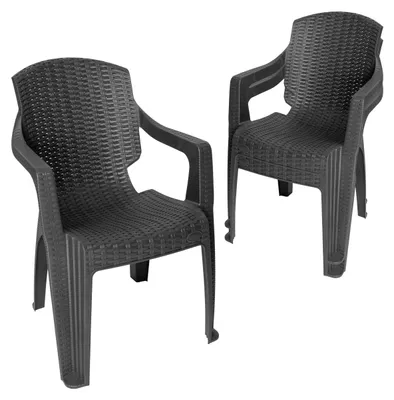 Image de Garronda, lot de 3 chaises de jardin empilables, aspect rotin, modèle GD-0254, couleur anthracite
