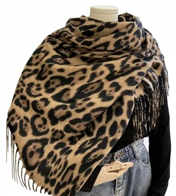 Produktbild von Schal - Großer Warmer Schal - Dick - Elegant - Modischer Schal - Halstuch - Leopard-Motiv
