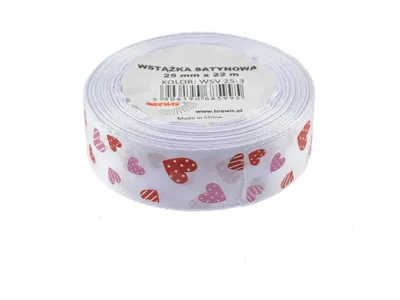 Zdjęcie produktu dla Wstążka satynowa w serca biała 25mmx22m