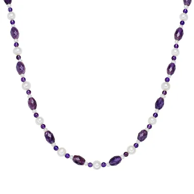 Produktbild von Valero Pearls Perlen-Kette Sterling Silber Amethyst Süßwasser-Zuchtperle 45,0 cm Basiskette + 5,0 cm Verlängerung 00456020