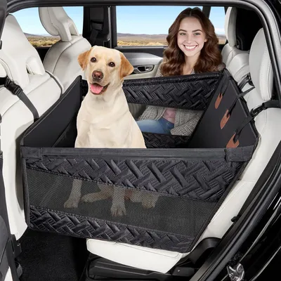 Produktbild von Hundeautositz, stabil und wasserdicht, rutschfest, mit 4 Befestigungsgurten, für mittelgroße und große Hunde, schwarz
