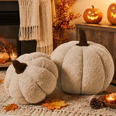 2er-Set Kürbiskissen, Herbstdeko, 23/30 cm, Plüsch