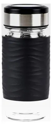 Produktbild von Teebecher aus doppelwandigem Glas | 0,4 Liter | herausnehmbares Sieb | BPA-frei | 100% dicht | auslaufsicher | spülmaschinengeeignet | 360°-Trinköffnung | Schwarz
