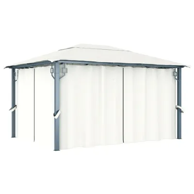 Obrázok produktu pre Altánok so závesom 400x300 cm, krémový, hliník
