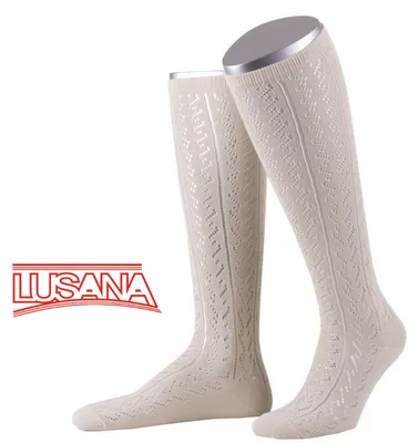 Lusana Trachtenkniestrumpf mit Ajourmuster in beige