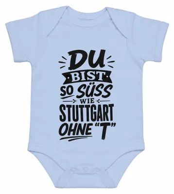 Productafbeelding van Je bent zo lief als Stuttgart zonder verkeer. Grappige uitspraak, sarcastisch. Babyromper, lichtblauw, maat 6/12
