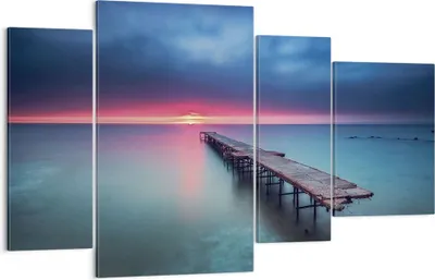 Produktbild von Bild auf Leinwand - Leinwandbild - 4 Teile - Brücke Meer Landschaft - 120x70cm - Wand Bild - Wanddeko - Wandbilder - Leinwanddruck - Bilder - Wanddekoration - Leinwand bilder - DL120x70-4955
