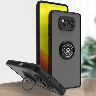 Image de Étui pour Xiaomi Poco X3 étui en TPU translucide mat avec porte-anneau et support Noir