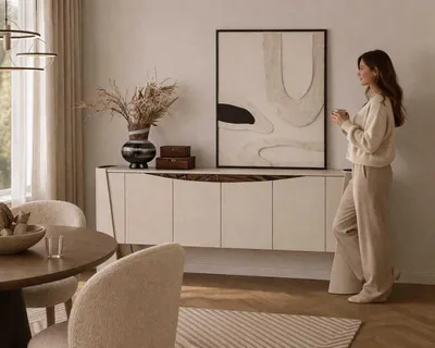 Produktbild von Designer Sideboard 230 cm Beige Holz Modern Esszimmer Kommode