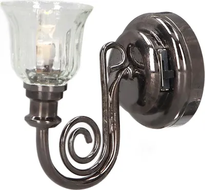 Obrázek produktu pro nástěnné světlo pro domeček pro panenky v měřítku 1:12, teplé LED osvětlení, vintage vzhled, miniaturní nástěnné světlo z kovu na baterie