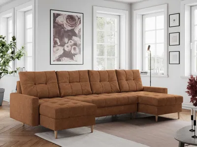 Produktbild von Ecksofa U-form mit Schlaffunktion, Bettkasten, Couch Sofa - COLIN U - Orange