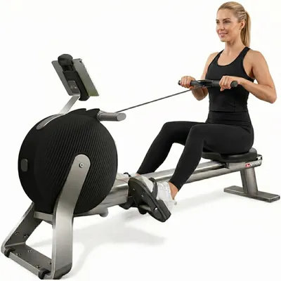 Produktbild von Rudergerät klappbar AsVIVA RA20 Heimtrainer leise mit automatischer Widerstandssteuerung, 32 Stufen platzsparend für Zuhause stromlos in schwarz