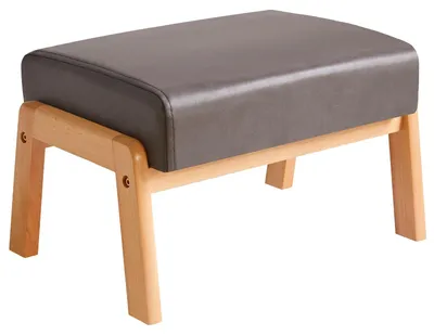 Image de Petit pouf en simili cuir avec pieds en bois