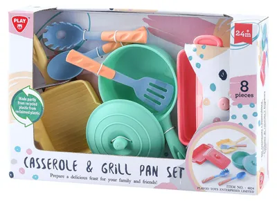 Imagen del producto de Juego de sartenes y plancha para niños - Set de cocina de juguete de 8 piezas