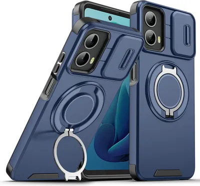 Obrázek produktu pro Dvouvrstvé pouzdro pro Motorola Moto G 5G 2024, s posuvným krytem fotoaparátu a magnetickým kroužkovým stojánkem Modrý
