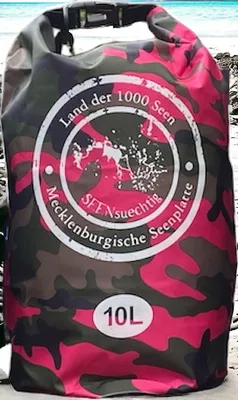 Produktbild von SEENsuechtig Dry Bag PINK Camouflage Trockensack 10 Liter Seesack wasserdicht Beach Packsack