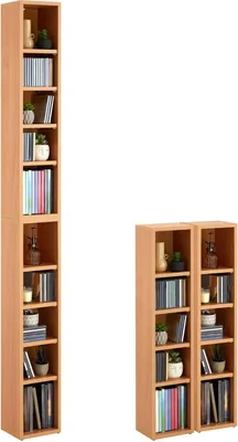 Produktbild von CD DVD Blueray Regal CHART in Buche – Zweiteiliges Medienregal, Aufbewahrung, CD-Ständer mit 10 Fächern für bis zu 160 CDs, 20x187 cm (B x H)