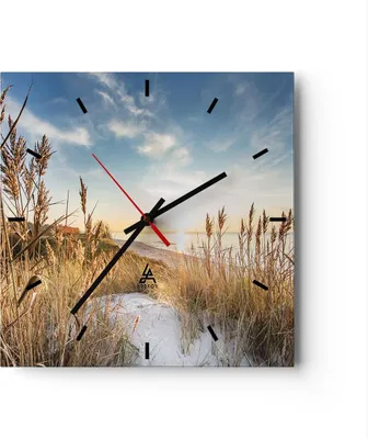 Produktbild von Wanduhr - Quadrat - Glasuhr - Ähren Küste Sonne - 40x40cm - Schleichendes Uhrwerk - Lautlos - zum Aufhängen bereit - Dekoration Modern - Wanddekoration aus Glas - C3AC40x40-4653