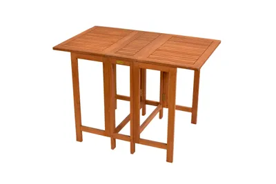 A wooden folding table shown from a slightly elevated diagonal angle against a white background.