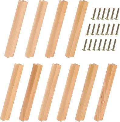 Image de Poignées de meubles en bois, lot de 10, 160 mm, pour cuisines et tiroirs