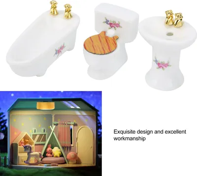 Produktbild von 1/24 Puppenhaus Miniatur Badezimmer Set Simulation Keramik Badewanne Toilette Waschbecken KitRose