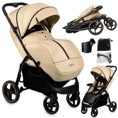 Produktbild von MoMi MIYA Kinderwagen Buggy – 10" Räder, Moskitonetz, Regen- & Fußschutz – Beige