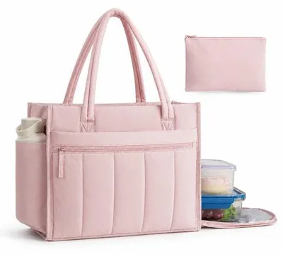 Obrázek produktu pro VHV - Taška na notebook pro ženy, 15,6 palců - Shopper s izolovanou přihrádkou na oběd, objem 21 litrů a 10 přihrádkami - Voděodolná, vhodná pro práci, studium a cestování - Růžová