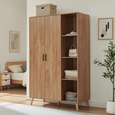 Produktbild von Kleiderschrank 'Norg' 191 x 120 x 52 cm mit 2 Türen 1 Kleiderstange und 8 Fächern Eicheoptik
