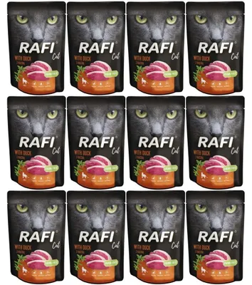 Produktbild von Nassfutter für Katzen Rafi Cat Adult mit Ente Beutel Set 12x100g