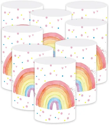 Imagen del producto de Conjunto de 8 farolillos de arcoíris, de colores, para decoración de mesas, de 10 cm, ideales para fiestas infantiles