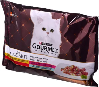 Produktbild von Gourmet-À-la-carte-Beutel für Katzen, Huhn, Rind, Forelle, Kabeljau, 4 x 85 g