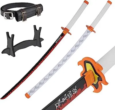 Produktbild von Bambus Anime Katana Cosplay Schwert, Katana Inspiriert Demon Slayer Schwert 105cm / 41 Zoll Hashira Pillars & Protagonist Katana, eine Vielzahl von Stilen zur Auswahl (Kyojuro Rengoku)