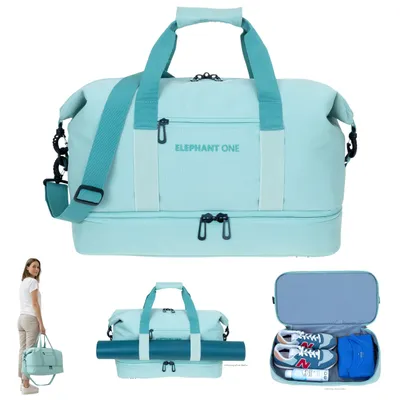 Produktbild von Sporttasche Damen Reisetasche Schuhfach Innentaschen Yoga Mattenhalter Saunatasche Tasche Handgepäck Weekender Elephant One 13115 Mint Grün +Flasche
