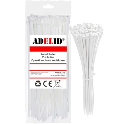 Zdjęcie produktu dla Opaski kablowe o jakości przemysłowej Zestaw 100 białych opasek odpornych na promieniowanie UV 3,6 mm x 200 mm