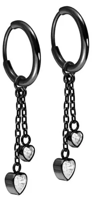 Produktbild von Titan Ohrclicker Creolen 2 KRISTALLHERZEN Schwarz Innendurchmesser: 10mm + Designstärke: 1,6mm