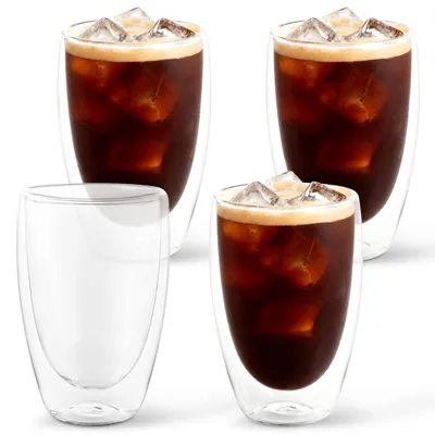 Image de Ensemble de 4 verres à double paroi pour latte macchiato, capacité de 450 ml, en verre borosilicaté, idéal pour les cafés glacés et le matcha