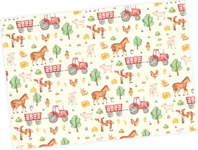Produktbild von 5 Bögen Geschenkpapier Bauernhof - 1,60€/qm - 84,1 x 59,4 cm