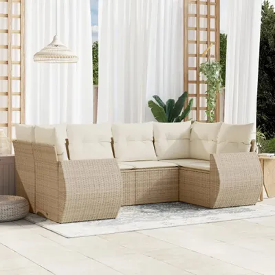 Produktbild von Design 6-tlg. Garten-Sofagarnitur mit Kissen Beige Poly Rattan, Gartenmöbel-Sets 2024 Neu
