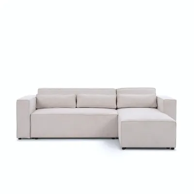 Produktbild von Ecksofa CASTEL L-Form Wohnzimmer Sofa mit Schlaffunktion Bettkasten Kord Lino Beige Rechts