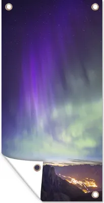 Produktbild von MuchoWow® 80x160 cm Outdoor-Poster Gartendeko Sichtschutz Garten Poster für den Garten  Nordlichter über dem Banff National Park in Kanada