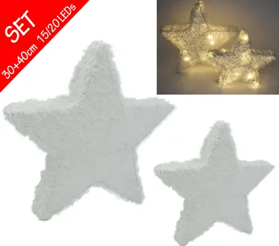 Produktbild von 2er Set LED Weihnachtsstern Leuchtstern Tischlampe Leuchte beleuchtet Innen Advent Stern Deko inkl. Timer-Funktion Weiß