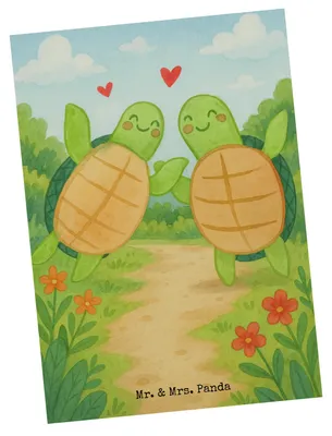 Produktbild von Mr. & Mrs. Panda Postkarte Schildkröten Paar Design - Weiß - Geschenk, Freundin, Jahrestag, Postkarten, Hochzeitstag, Liebesbeweis, Valentinstag, Fotokarte, für Frauen