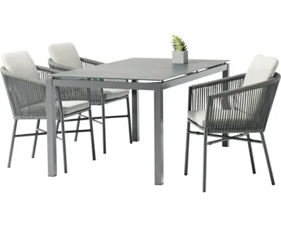 Immagine prodotto di Dinette Destiny LUCCA CREMONA 4 poltrone + tavolo 160x90x74cm in vetroVetroceramica