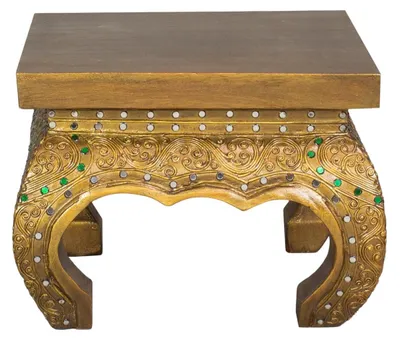 Produktbild von Opiumtisch Eckig Spiegelsteine Beistelltisch Nachttisch Couchtisch Holztisch Thailand Gold 25 cm